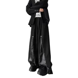 Patchwork Wide Leg Pants Men Zipper fashion HipHop Trendy youth full trousers Harajuku High Street Loose Casual Pant Ropa Hombre