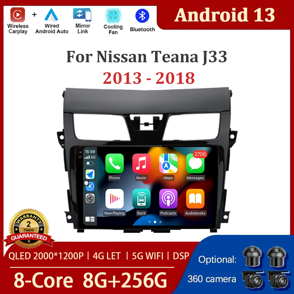 

For Nissan Teana J33 2013 - 2018 Android 13 Car Multimedia Radio Video Player GPS Navigation Screen DSP 5G WIFI Wireless Carplay