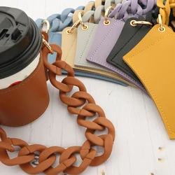 Fashional PU Leather Cup Holder Portable Glass Bottle Leather Cover Eco-friendly Coffee Cup Bag Detachable Chain Bottle Cover