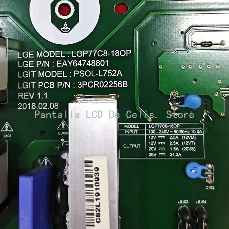 Original Power Supply EAY64748801 LGP77C8-18OP 3PCR02256 for LG OLED Power OLED77C8PUA TV Disassembly Accessories 100% Tested