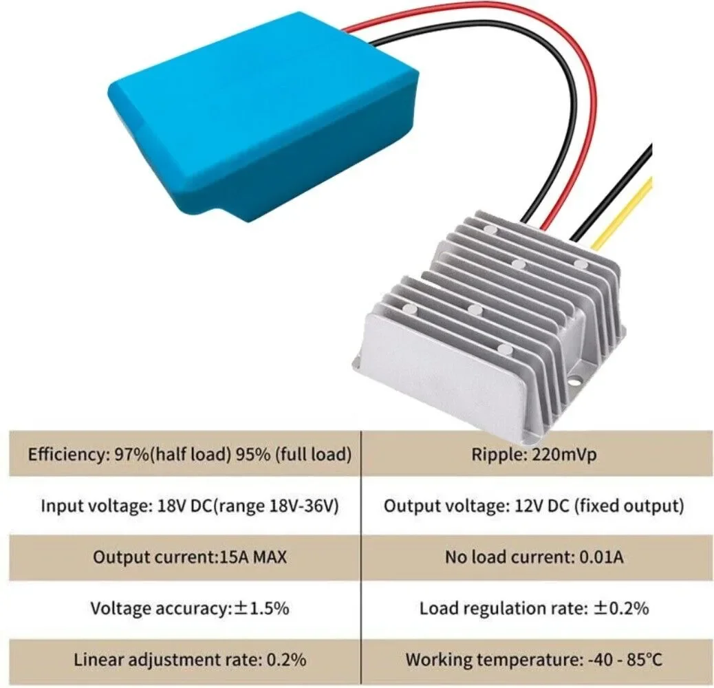 Stejnosměrný 18V na stejnosměrný 12V krok shodit elektrické napětí regulátor 180W 15A  energie kolo invertor buck plnicího konvertor pro makita 18V li-ion baterie