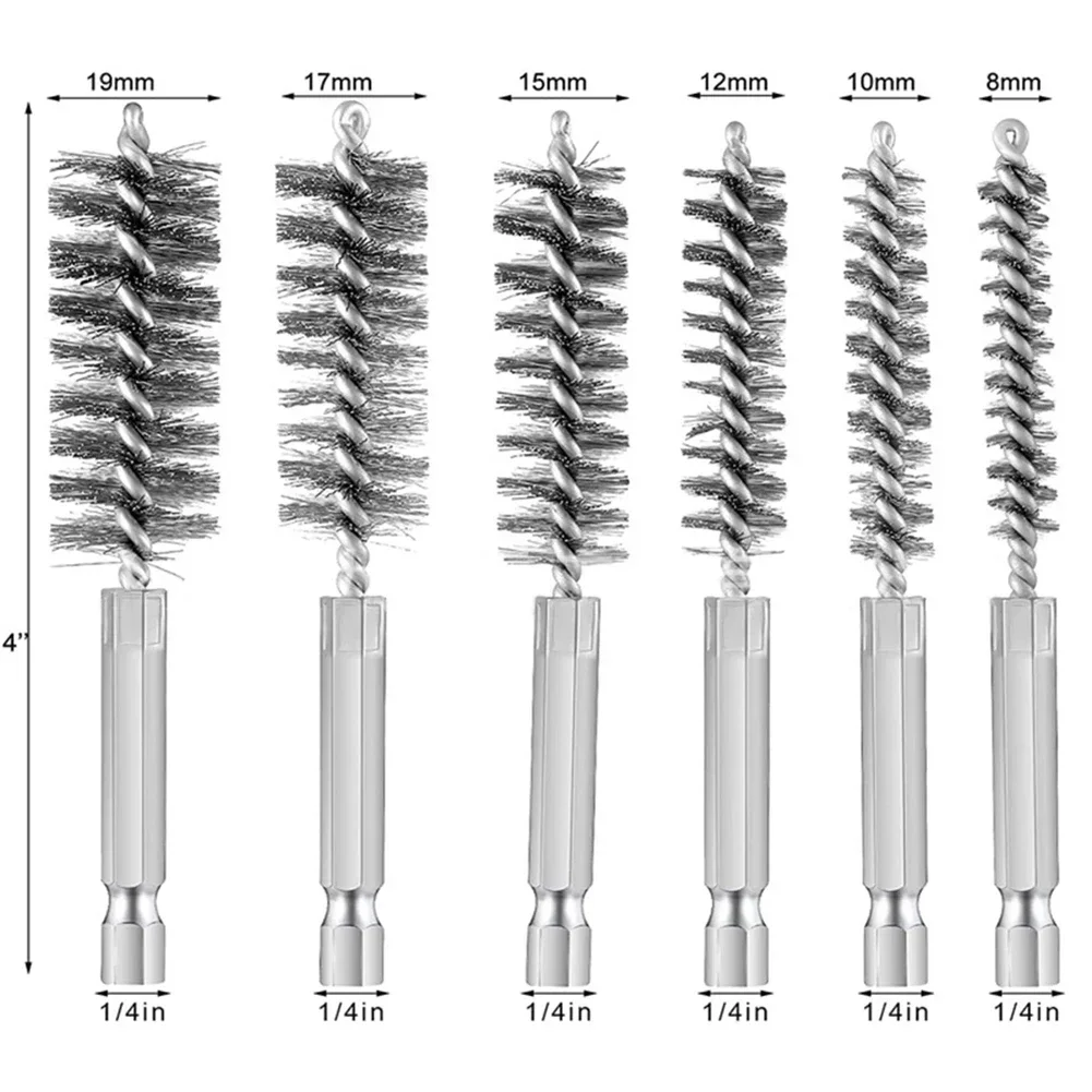 1PC สแตนเลสสตีลแปรงลวด Hex Shank Power เจาะแปรงลวดหลอดเครื่องจักรแปรงทําความสะอาดสนิมขัด