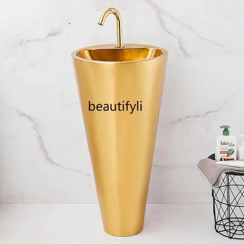 

Light luxury gold 304 stainless steel column basin integrated floor-to-ceiling art wash basin bar KTV face wash table