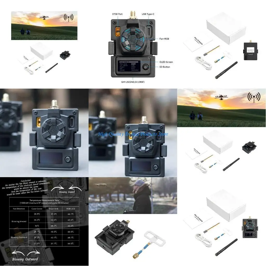 

U2JE 2.4G 1W Backpack with Cooling Fan Heat Sink Black ELRS Module ELRS Module