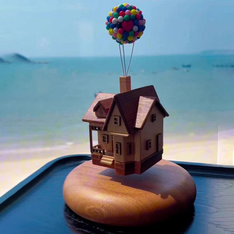 Decorative solid wood creative floating balloon wooden house