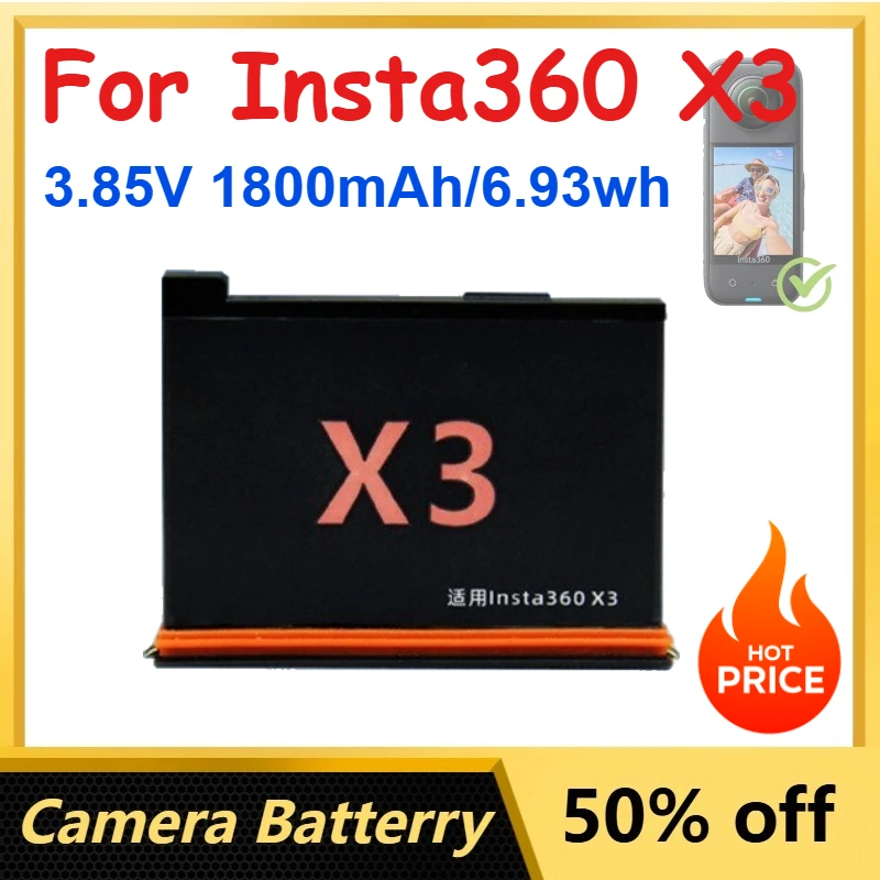 

3.85V 1800mAh/6.93wh Li-Ion Battery for Insta360 X3 Action Camera Batteries Accessories Charging Case with Dual Charging