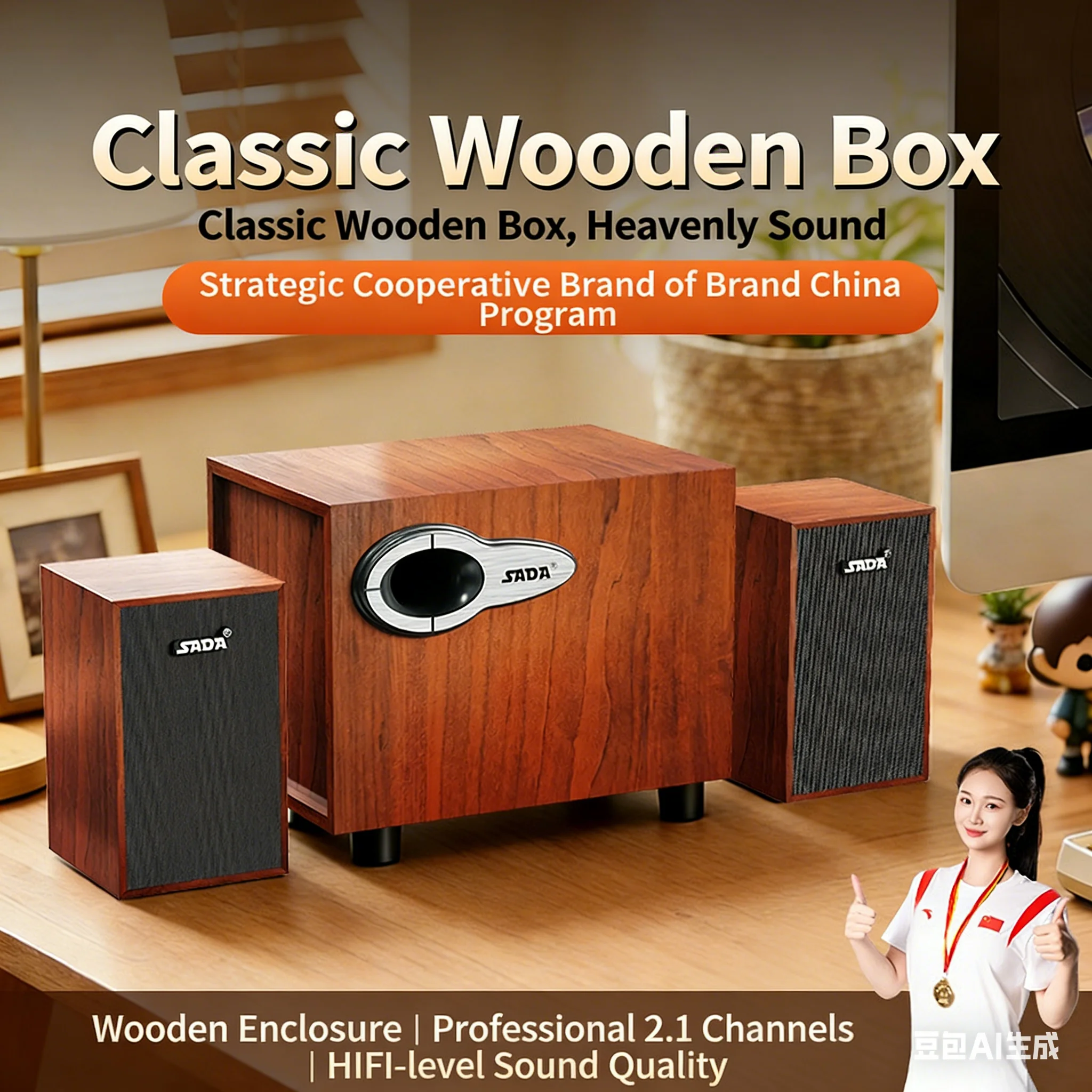 

Активные деревянные колонки SADA 2.1 с полнодиапазонными динамиками, 4-дюймовым сабвуфером, питанием от USB для ПК, ноутбуков, телевизоров и качественной музыки