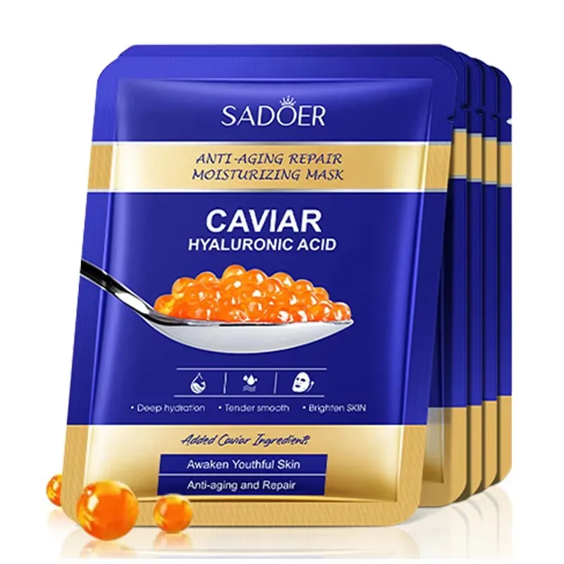 10pcs SADOER Caviar Hyaluronic Acid Moisturizing Facial Masks Brightening Firming Hydrating Face Mask Facial Skin Care Products