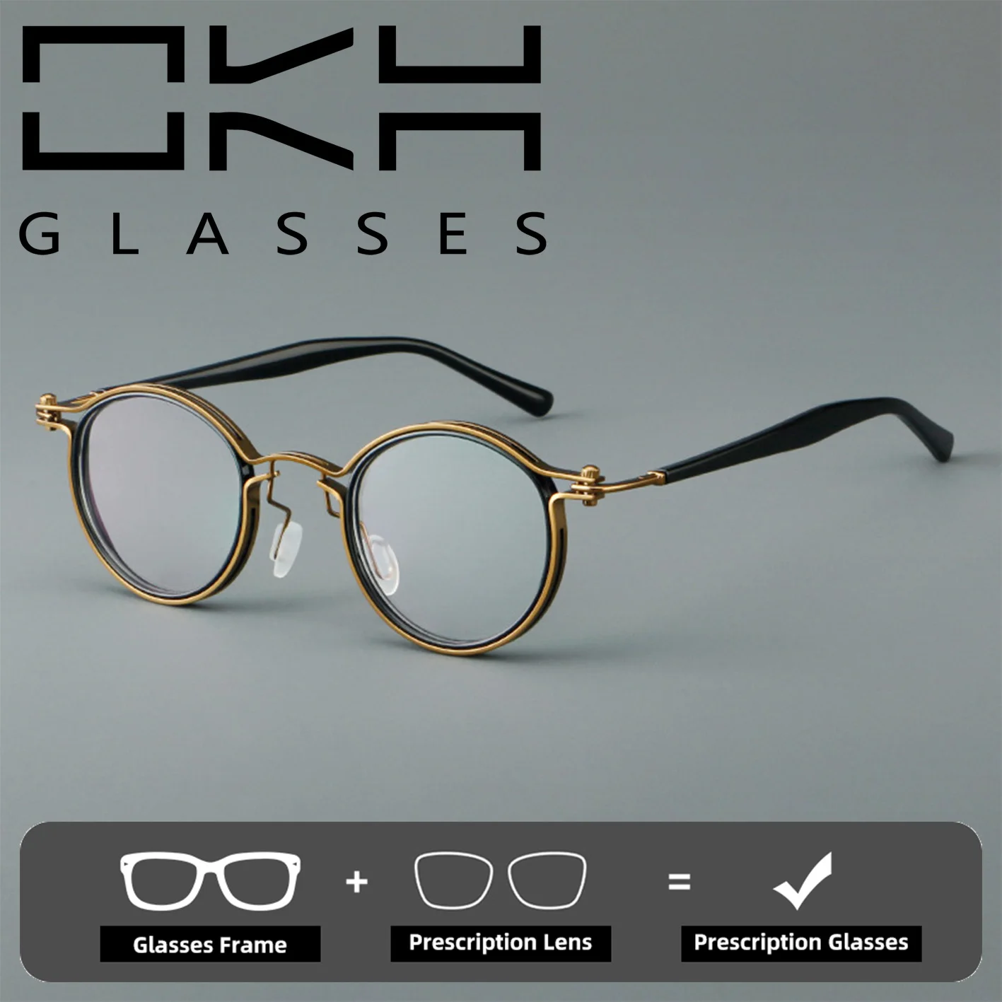 OKH Vintage Round Optical Spectacles Unisex TR Metal Frame, Classic Prescription Glasses for Men Women Office Casual Daily Wear