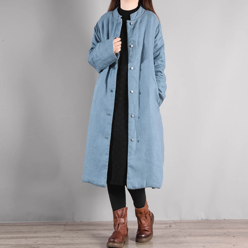 

Thiened Cotton Jaet Women's Long Lightweight Warm Cotton Clothes Loose Cotton Linen Outerwear Artistic Sle Button Detail