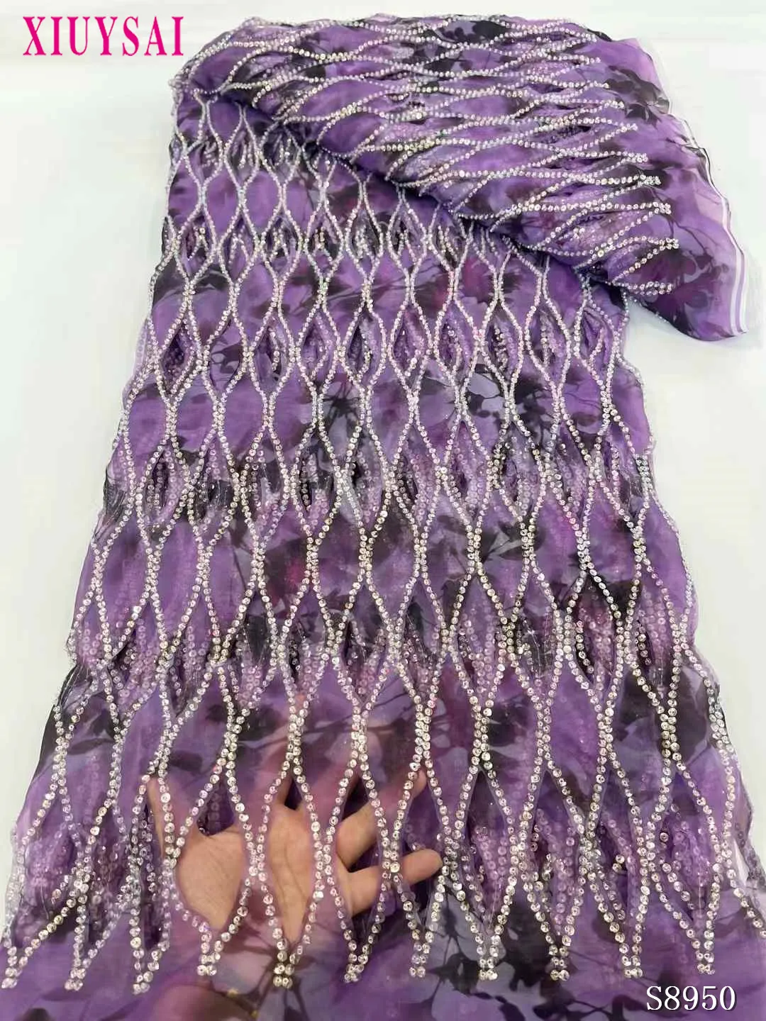 

African Luxury Beaded Tulle Lace Fabric 2024 Nigerian Handmade Heavy Sequins Lace Fabric Fro Bridal Wedding Dress Party Sewing