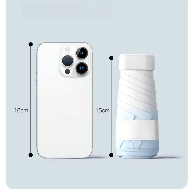 

Ultra-Light 6-Fold Flat Umbrella Black Coated UV Protection Sunny and Rainy Umbrella with Portable Strap Gradient Design