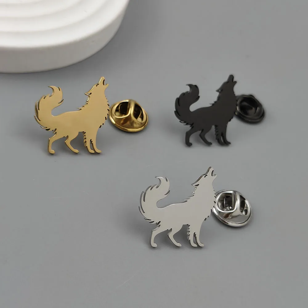New flat cutting wolf brooch jewelry suit stainless steel accessories in stock cross-border