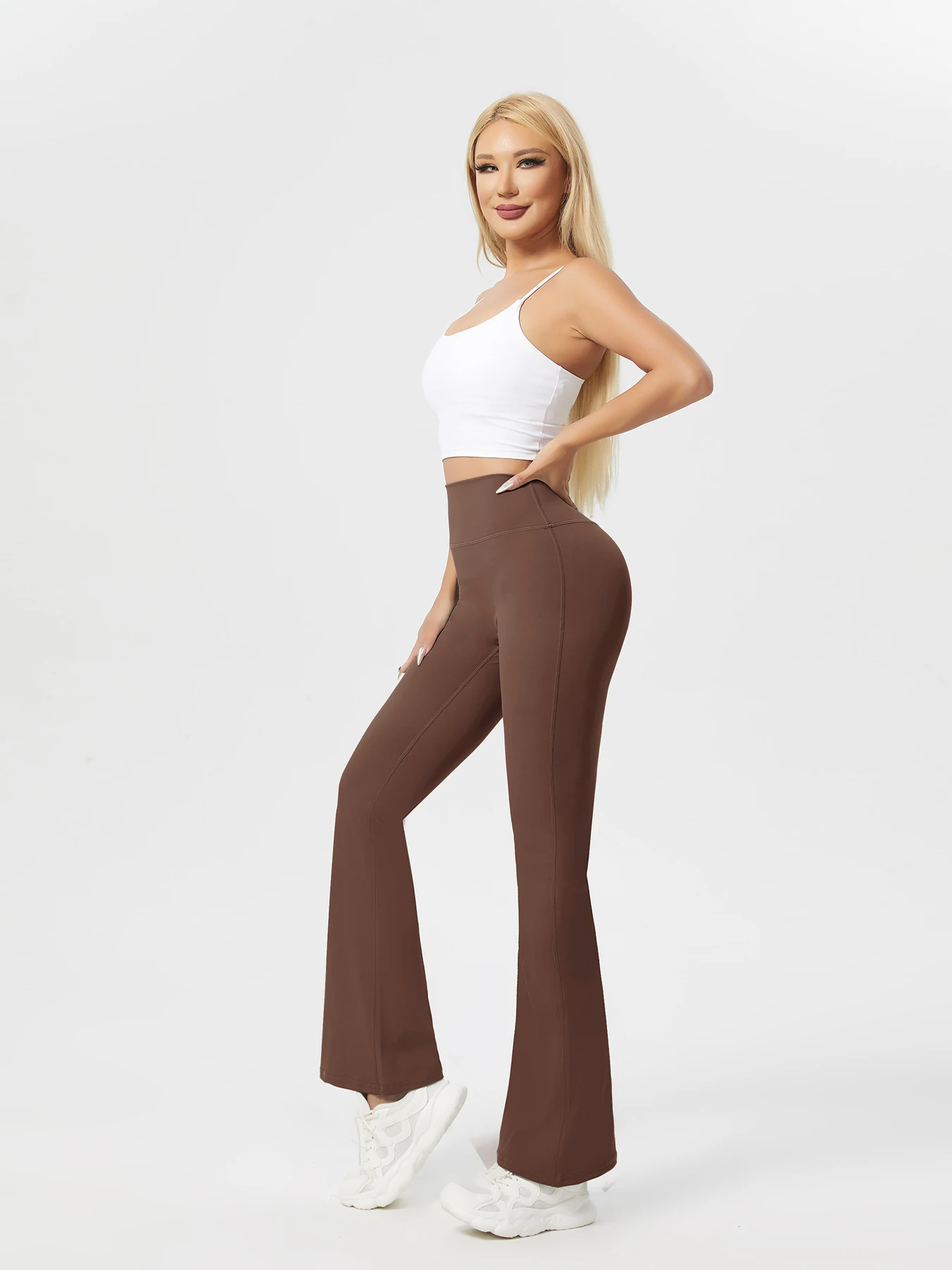 Gran oferta, mallas deportivas con fruncido en el trasero, pantalones de Yoga de Color sólido, mallas para mujer, pantalones de entrenamiento acampanados