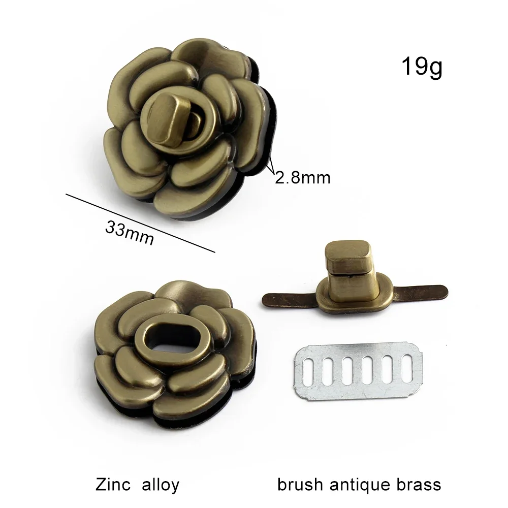 2/5/20Sets Rose Flower/Star Shape Metal Turn Lock Twist Lock For Leather Handbag Shoulder Bags Closures Snap Clasps Accessories