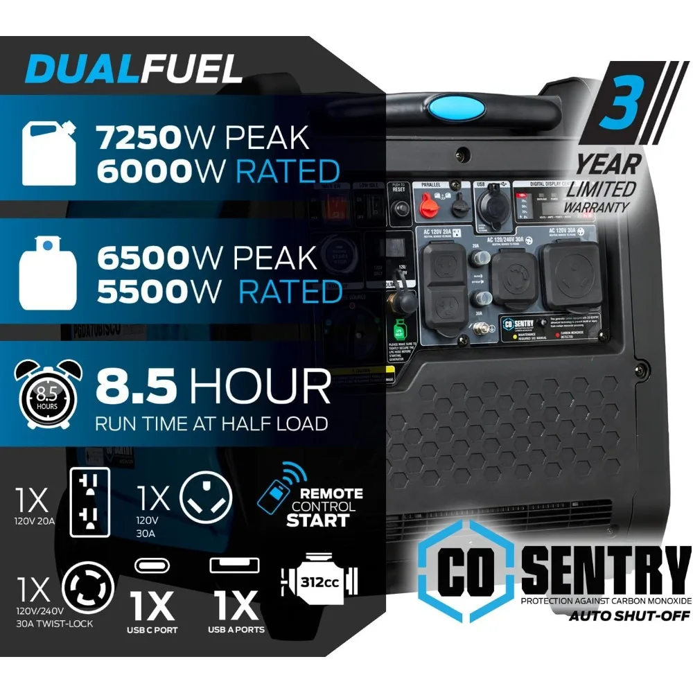 7,250-Watt Super Quiet Dual Fuel Inverter Generator with Remote Start