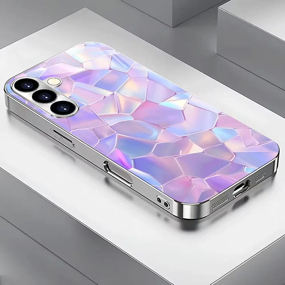 Colorful broken ice electroplated glass phone case suitable for Samsung Galaxy S26 S25 S24 S22 S21 S20 FE/Ultra/Plus anti drop