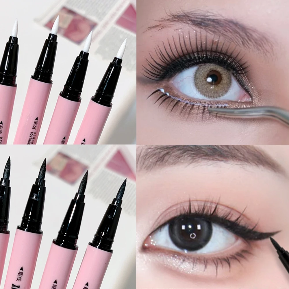 Magische Zelfklevende Eyeliner Gel Pen 2in1 Waterdichte Langdurige Dual-Head Eyeliner En Valse Wimper Lijm Potlood Snel Drogen