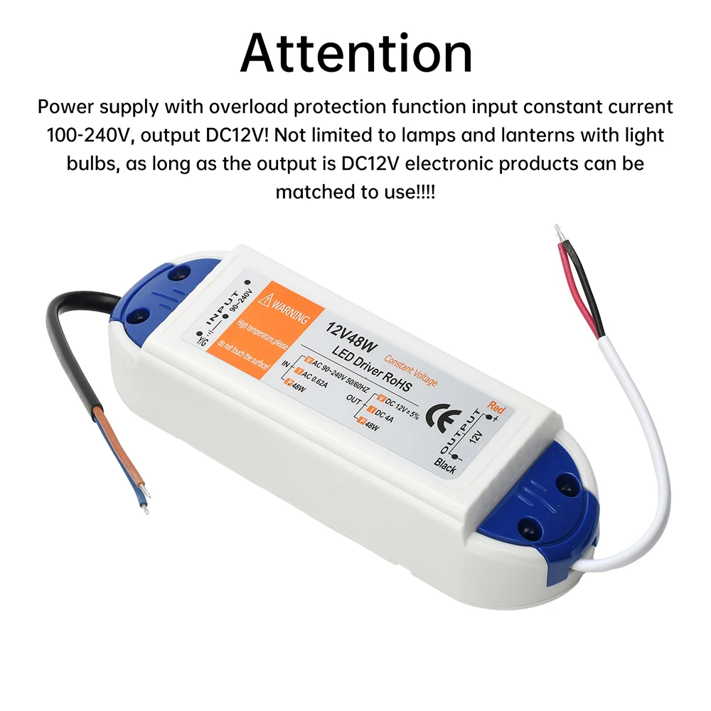 Driver LED AC 90-240V a DC 12V 18W 28W 48W Adattatore di alimentazione Striscia LED Trasformatore di illuminazione Protezione da cortocircuito