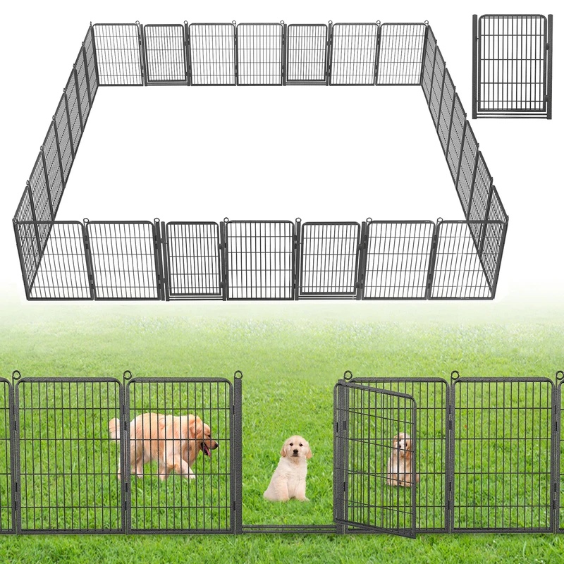 Garden Fence Decorative Metal Dog Fence Panel with Gate 28 Panels 32 in(H) X 61ft(L) Outdoor Animal Barrier Fences Garden Fence