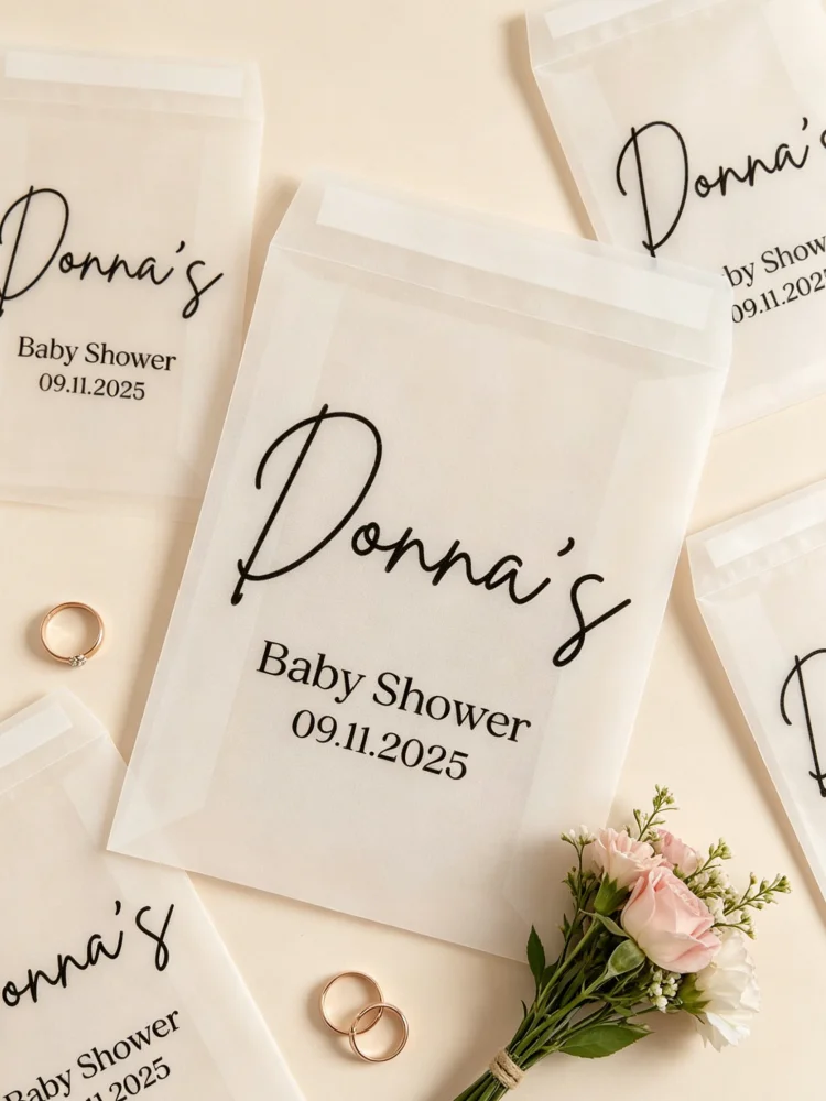 

Custom Personalized Baby Shower Favor Bags Eco-Friendly Glassine Packets for Newborn Party Decor & Guest Gifts