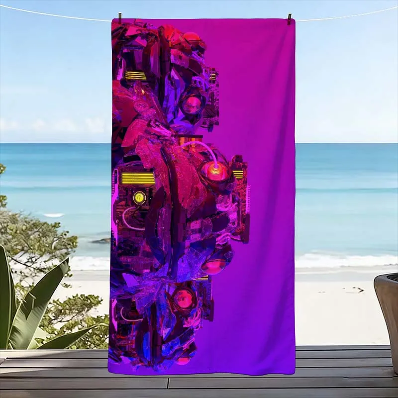 Vibrant Neon Abstract Beach Towel for Pool Beach Bath Travel Microfiber Material Large Absorbent Gym Resort Gift