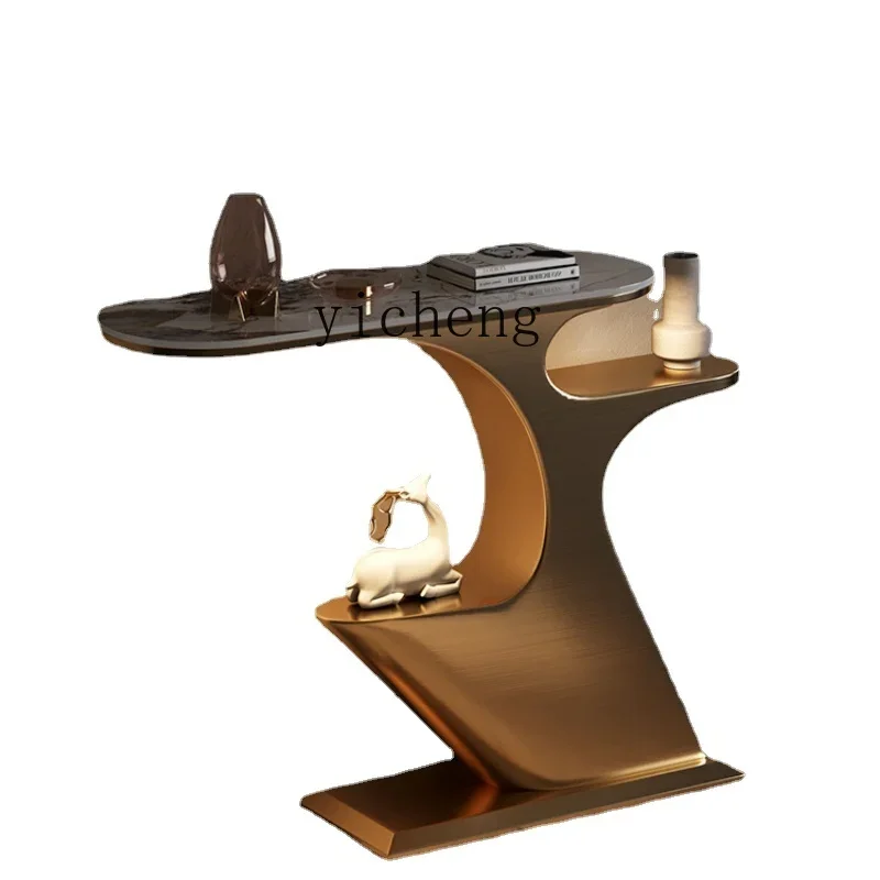 

Zf Stone Plate Console Light Luxury Stone Plate Wall Aisle a Long Narrow Table