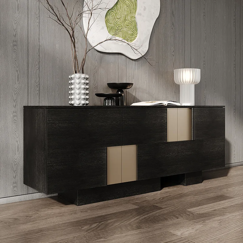 Armoire latérale de salle à manger de luxe légère italienne, armoire de rangement murale intégrée, armoire de porche moderne et simple de styliste en bois massif