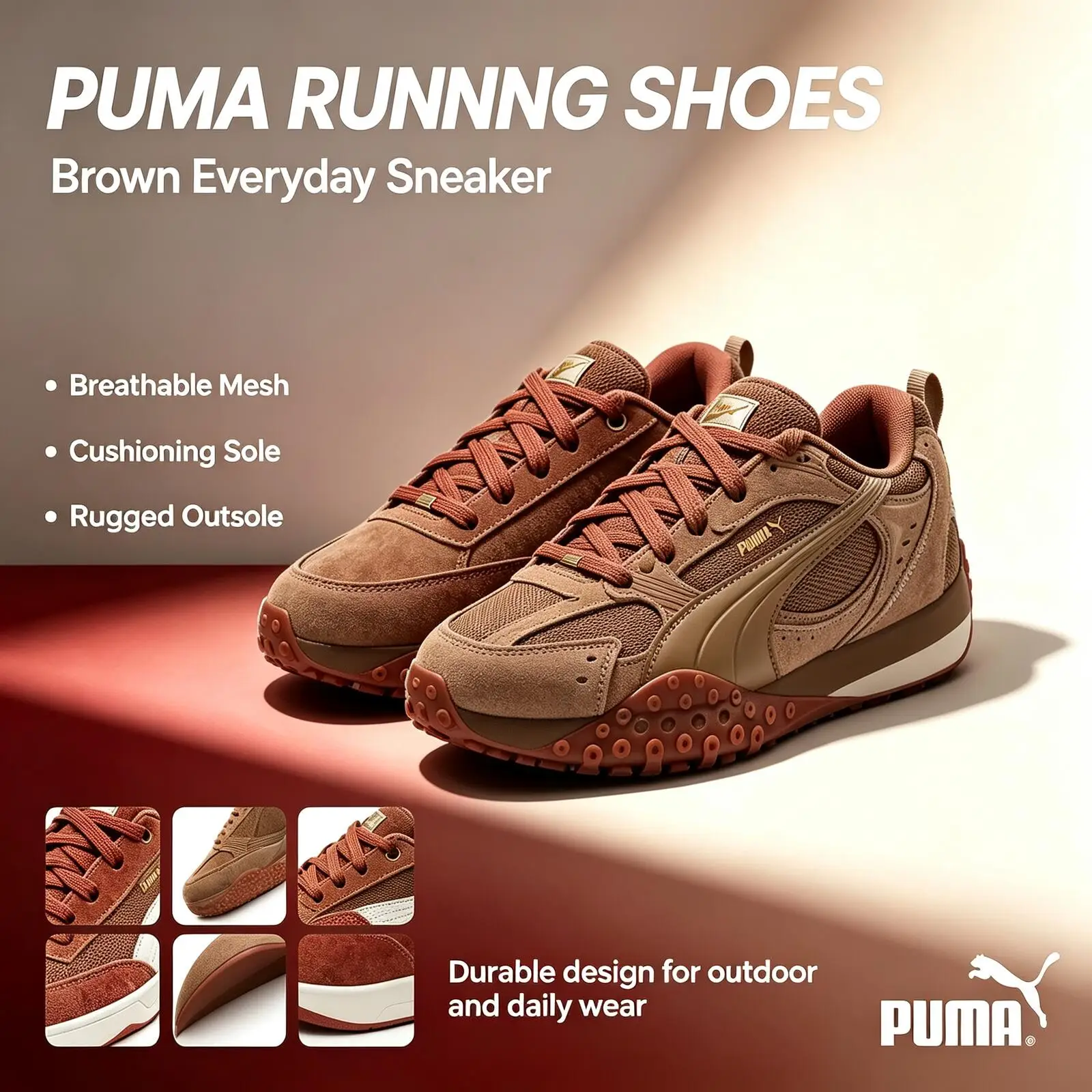 Puma Official Genuine Casual Sneakers 406818-02 Brown Knit Suede Leather Retro Running Inspired Shoes 406818-02