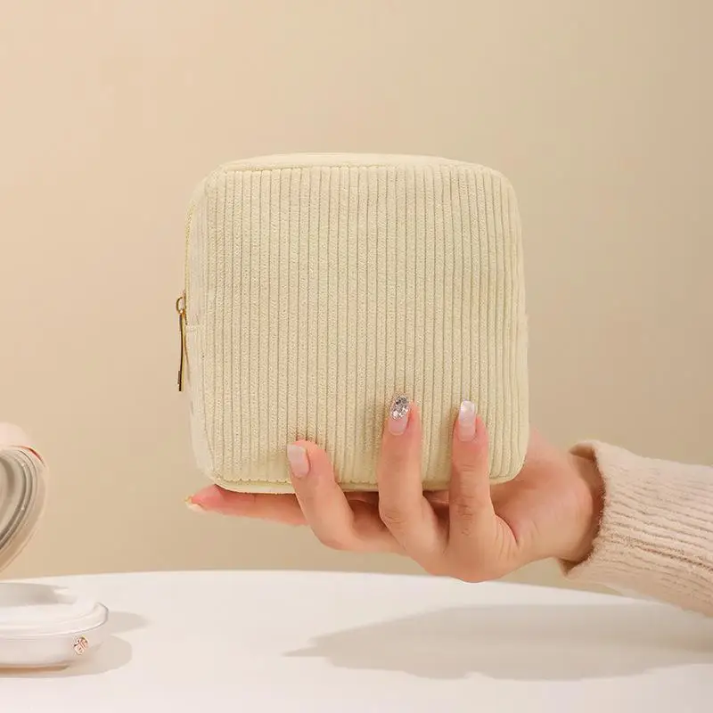 Corduroy-Hygieneartikel-Aufbewahrungstasche mit weicher Oberfläche und sicherem Reißverschluss für den täglichen Gebrauch, Reise-Handtaschen-Organizer – Detail 10