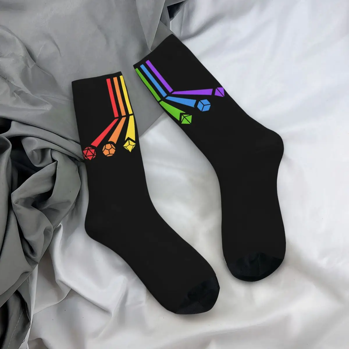 Rainbow Dice Socks Polyhedral Funny Stockings Adults Men Medium Soft Running Sports Socks Autumn Design Non-Slip Socks