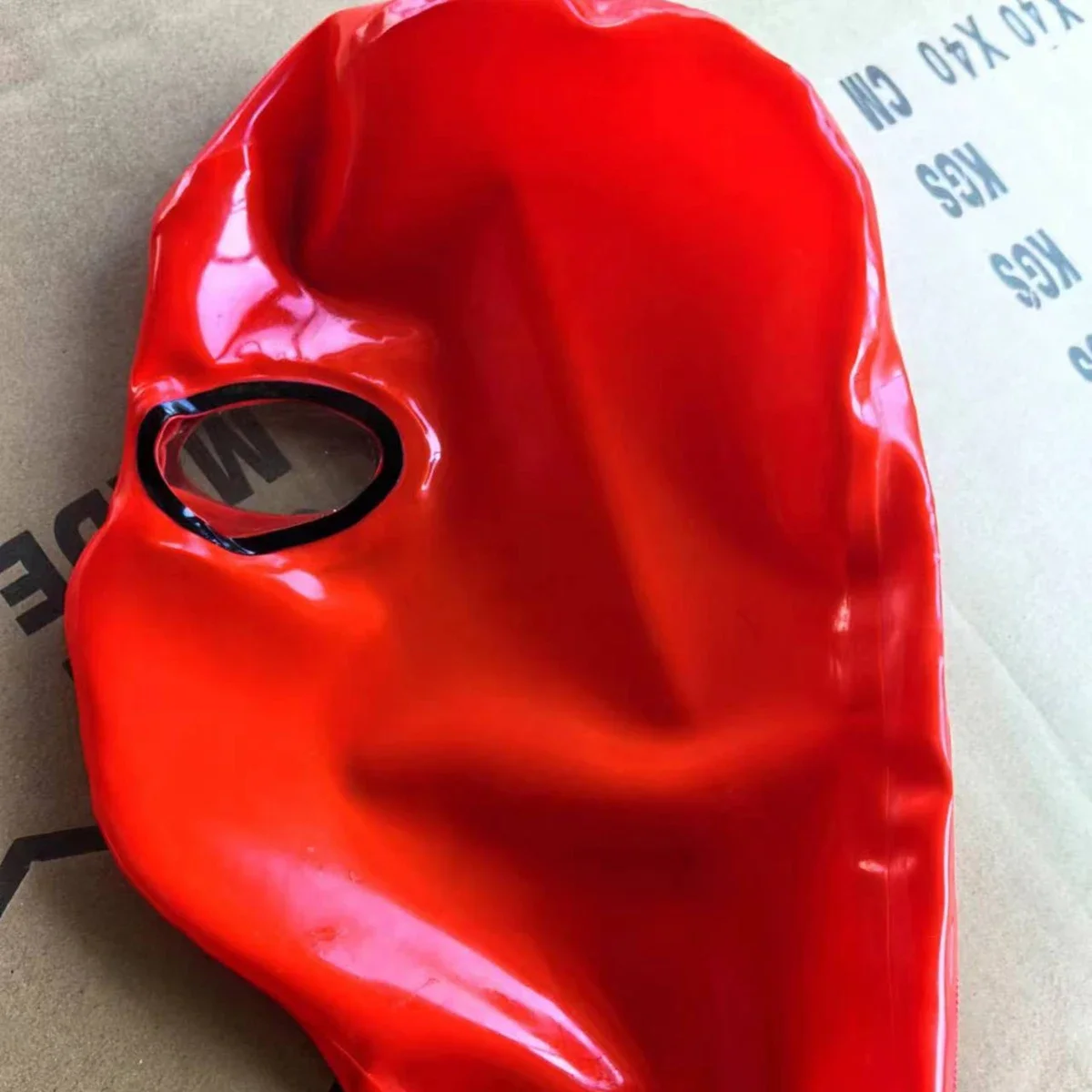 Natural Latex Mask Red Rubber Hood with Transparent Lens and Mouth Respirator Inflation Tracheal Sexy Cosplay Party Club Wear