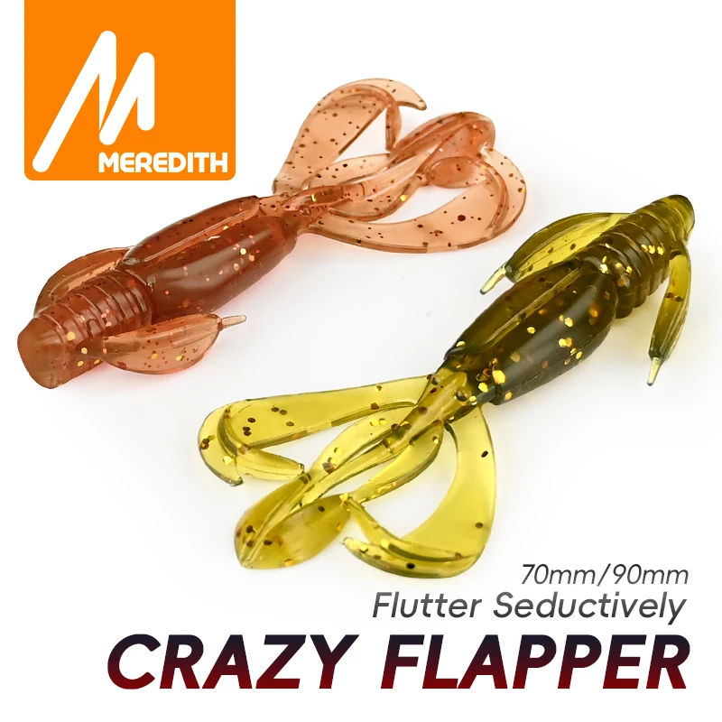 MEREDITH Crazy Flapper Señuelos de Pesca Blandos de Silicona 70mm 90mm, Cebo de Camarón para Lubina, Material de Pesca