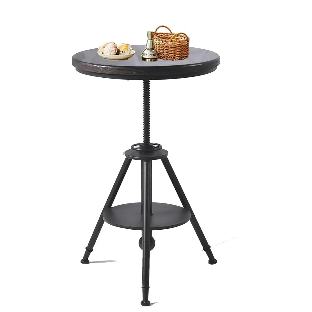 

Industrial Vintage Cafe Farmhouse Dining Table - Rustic Round Wooden Top, Height Adjustable 21-29In