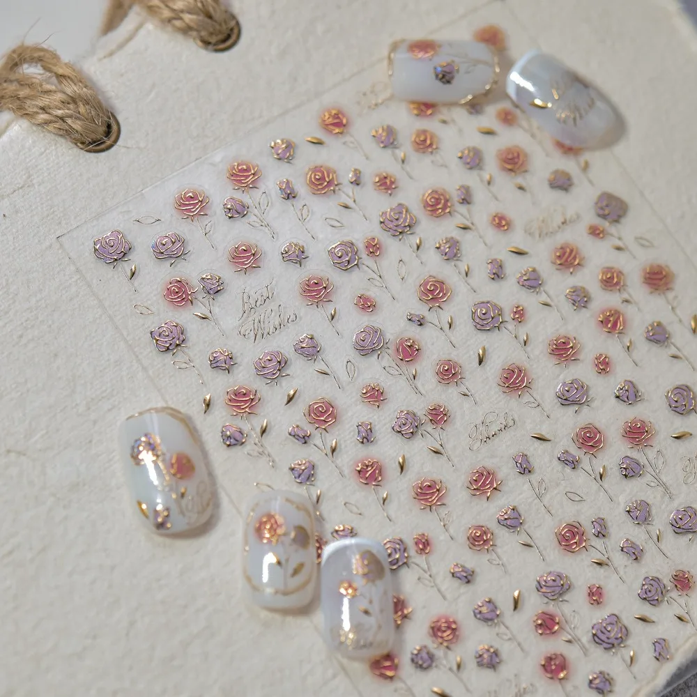 귀여운 5D 네일 아트 스티커 레이스 로즈 플라워 네일 데칼 멀티스타일 매니큐어 데칼 데일리