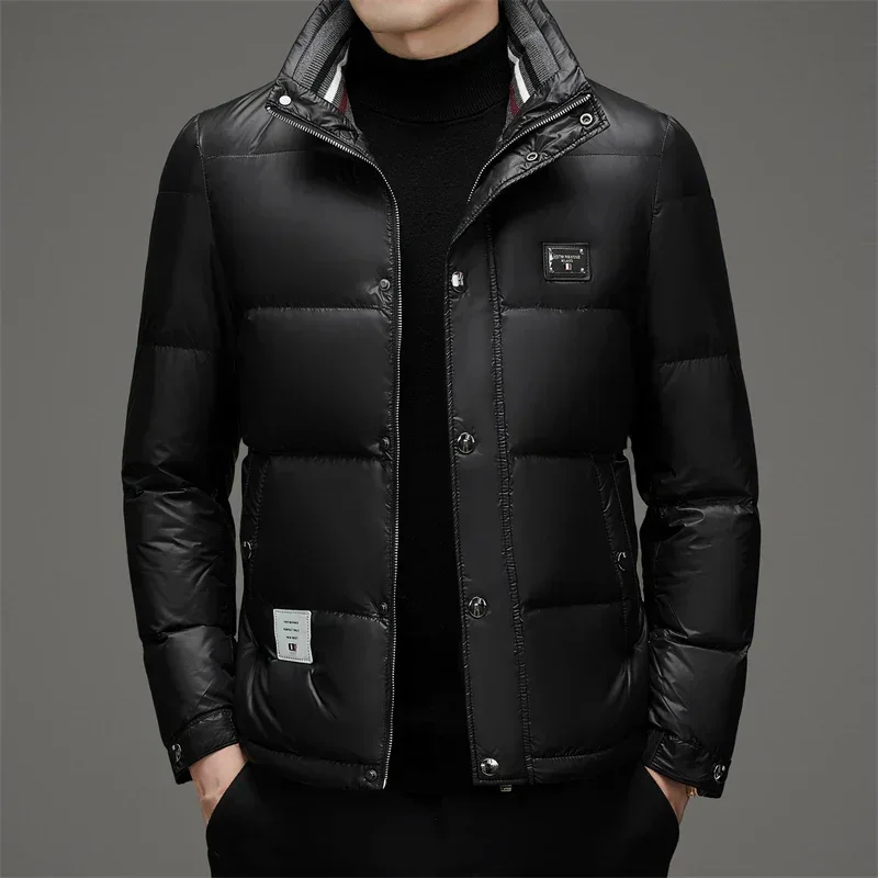 COZOK Winter New High-end Down Jacket 2025 Men's White Duck Short Thick Casual Trend Bright Coat Stand Collar Jack