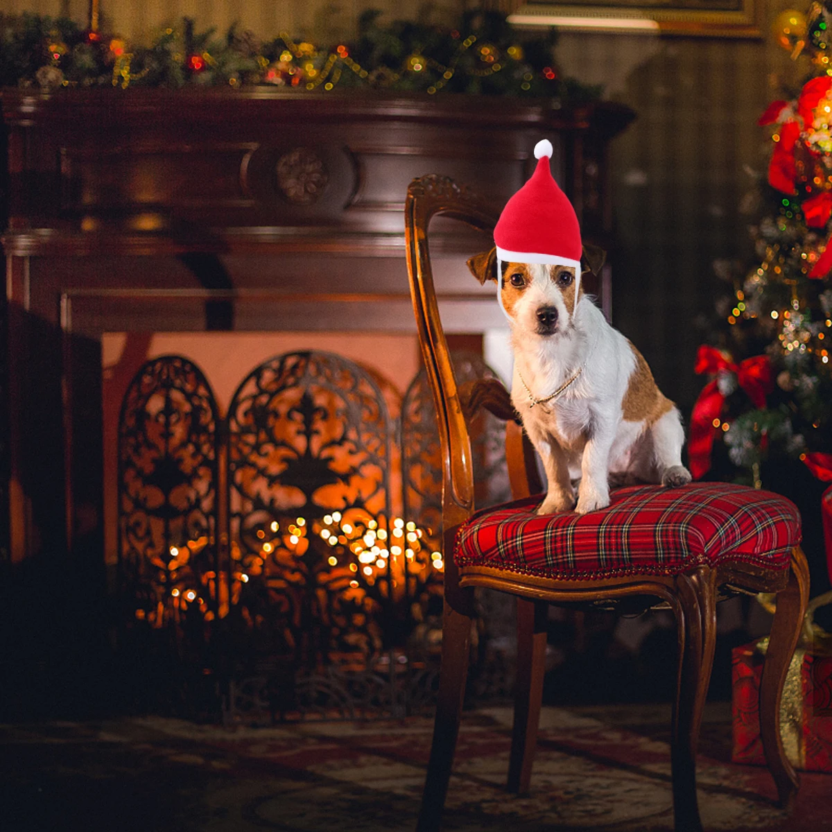 

Pet Christmas Hat Adjustable Elastic Strap Soft Fabric Xmas Party Costume for Dogs Cats Bright Color Free Size