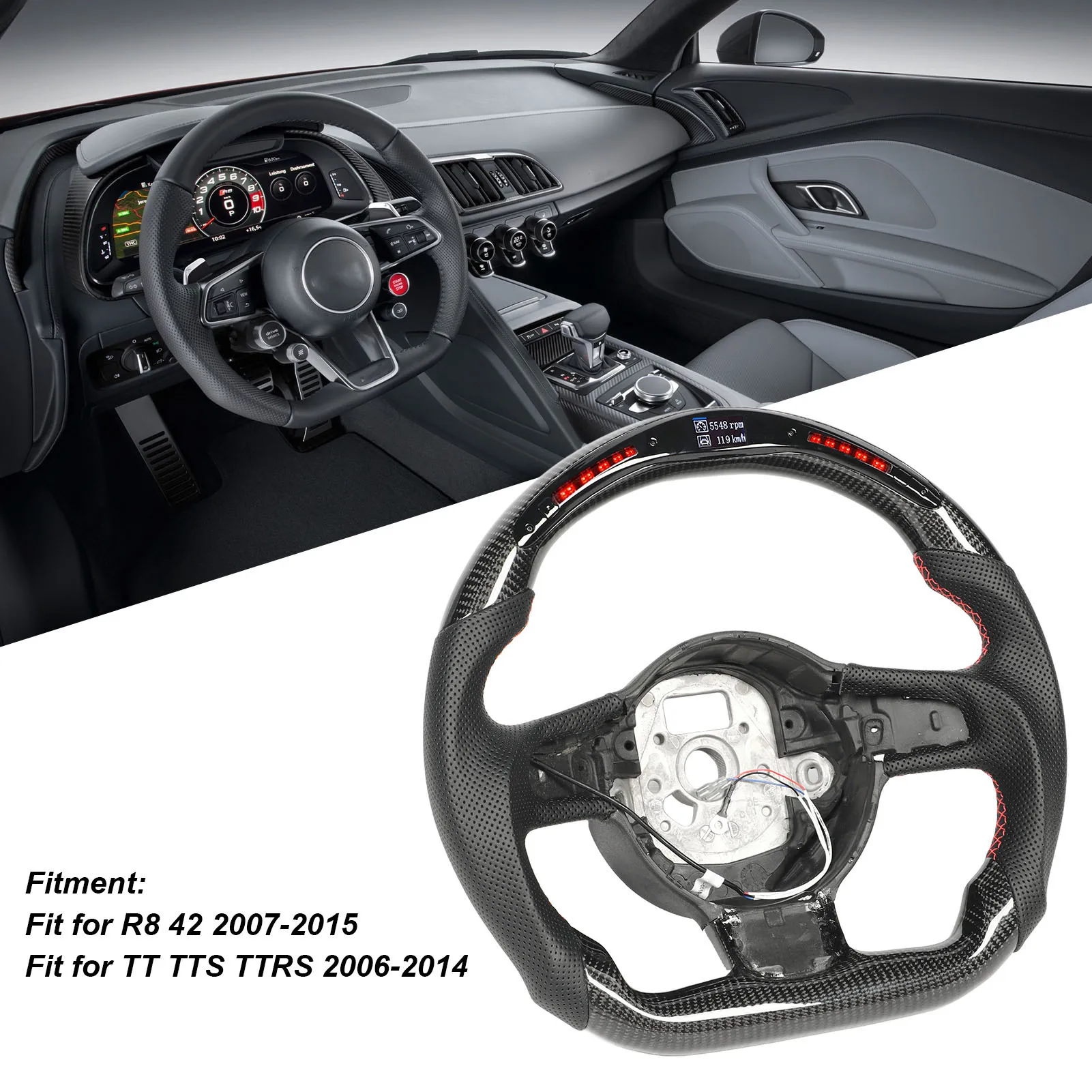 

Carbon LED Display Shift Lights Steering Wheel Perforated Leather for 42 TTS 8J 2007 to 2015 Car Steering Wheel