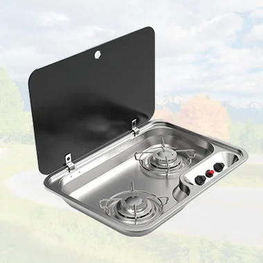 

304 Stainless Steel RV Gas Stove Tempered Glass Lid Motorhome Gas Stove 3.97kg Weight Trailer Gas Stove
