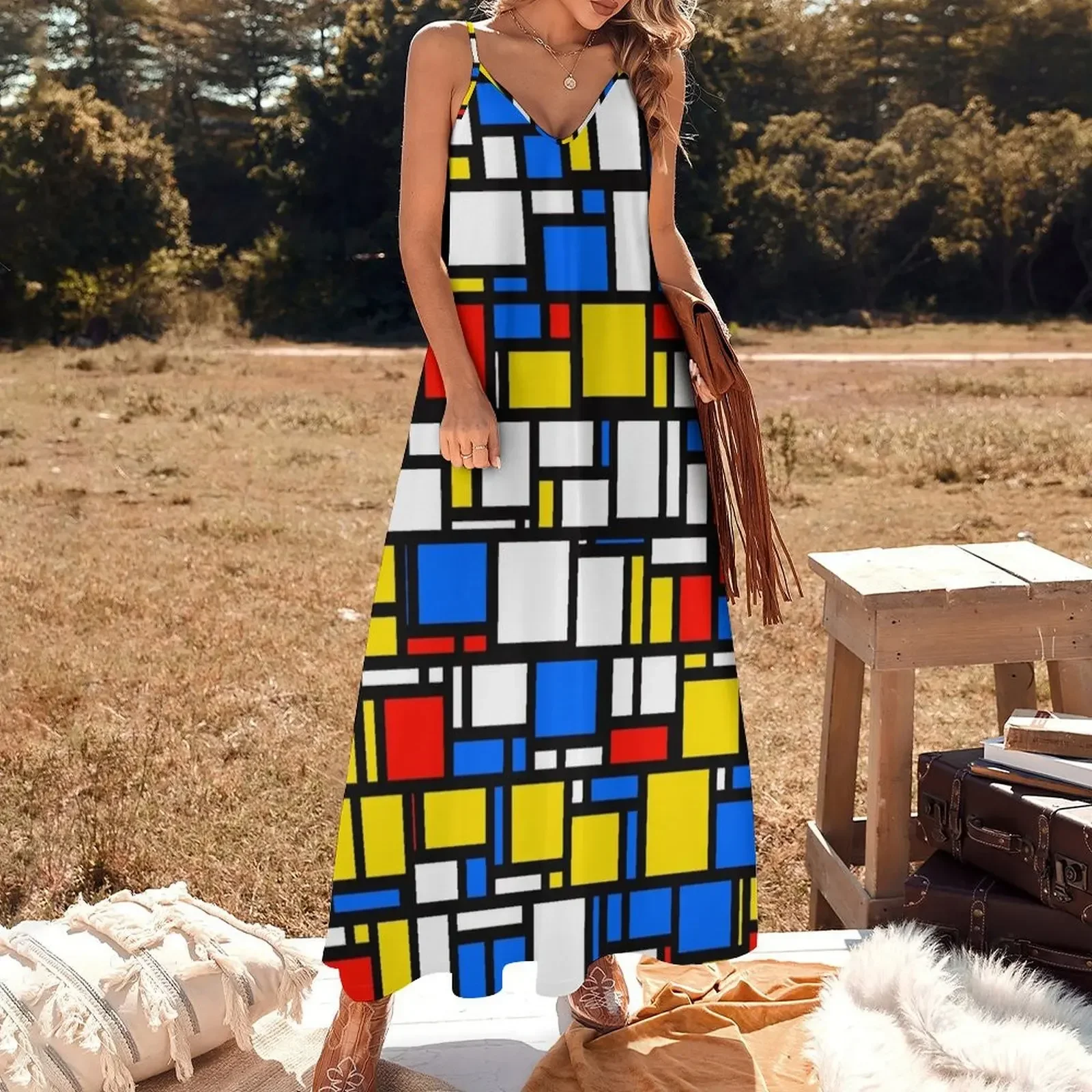 Mondrian Style Sleeveless Dress party dresses woman women long dresses Dress