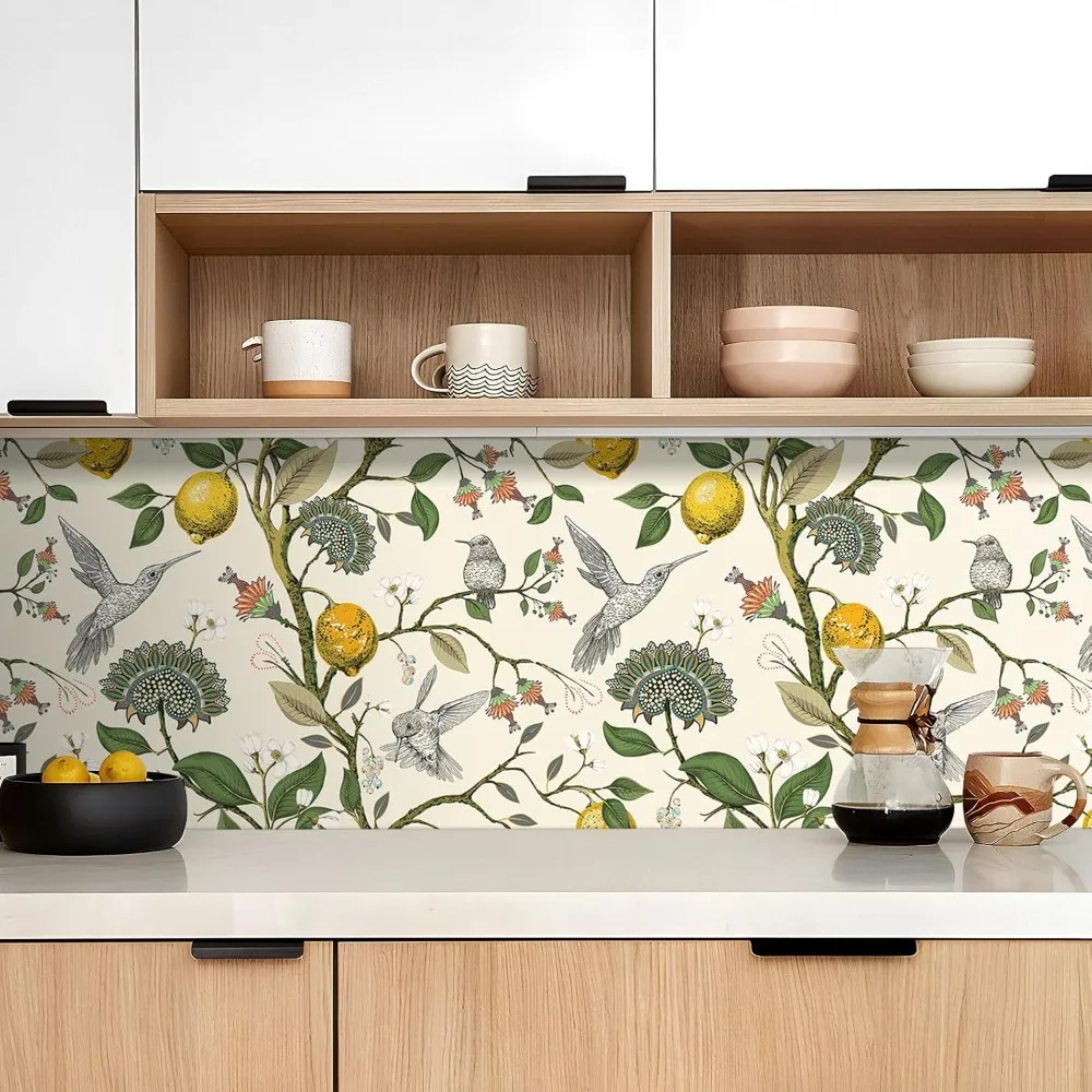 ورق جدران قابل للتقشير واللصق على شكل طائر طنان عتيق للمطبخ، غطاء جدار بتصميم طائر ذهبي قديم