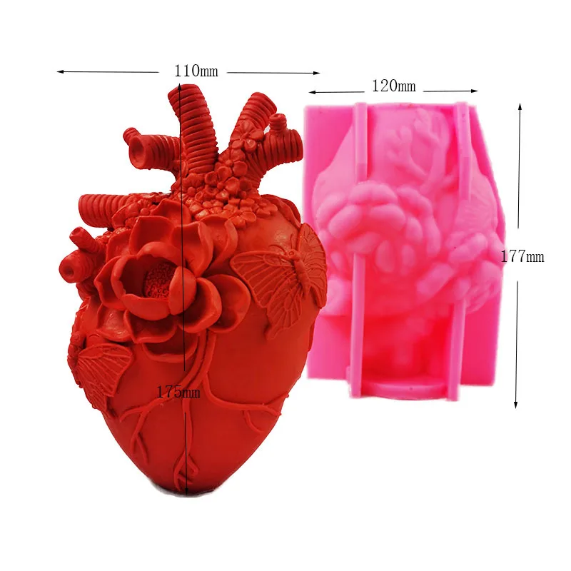 3D Large Heart Silicone Candle Mold Detailed Heart Statue Scented Candle Making Gypsum Resin Wax Mould Handicraft Art Gift Decor