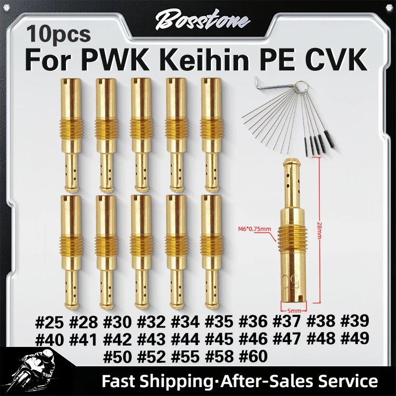 Motorcycle Carburetor Brass Jet Kit 10 PCS #25-#60 Slow Pilot Jet Vice Injector Nozzle For Keihin PWK CB GY6 KOSO OKO PE CVK FCR