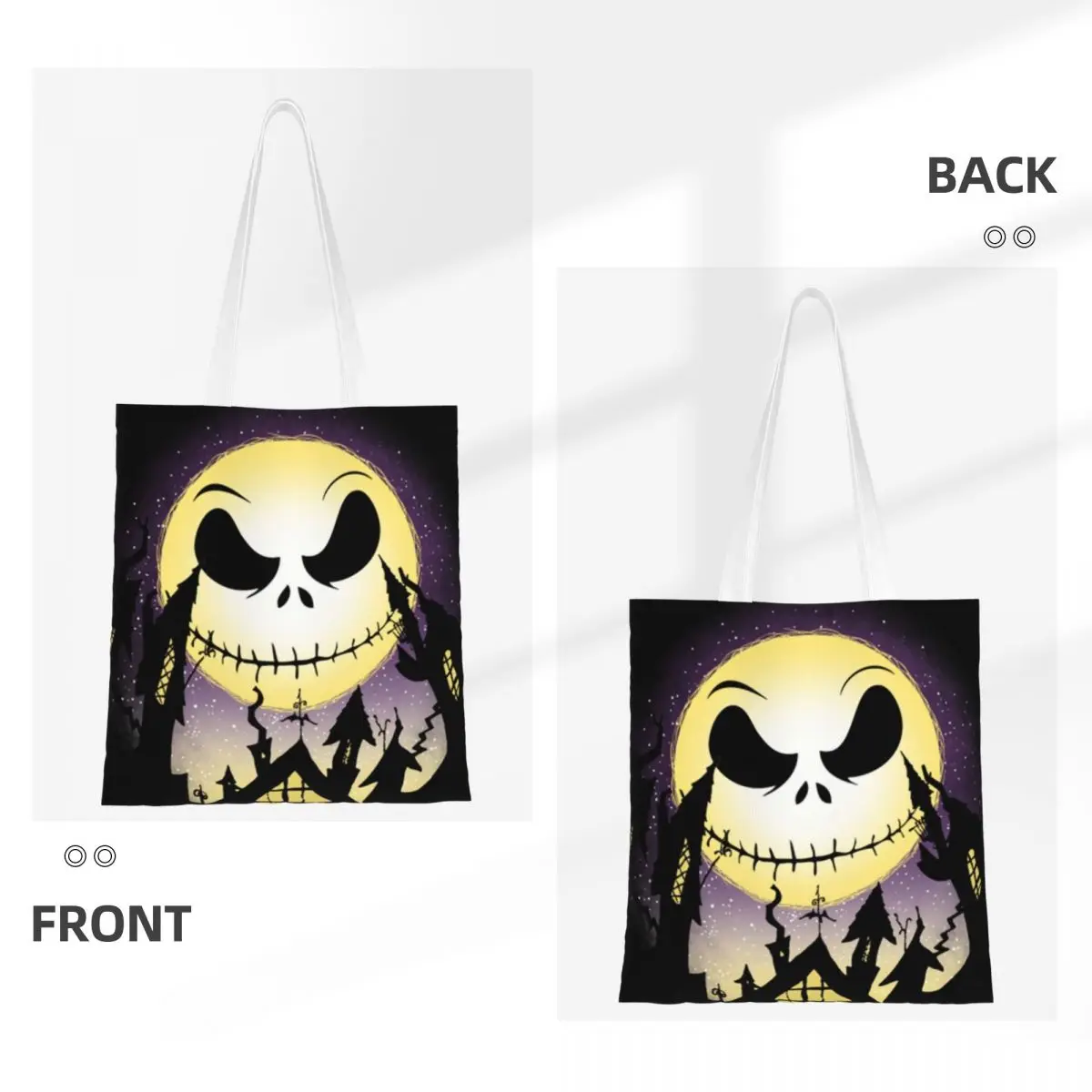 Custom The Nightmare Before Christmas Groceries Shopping Bags Funny Print Canvas Shopper Shoulder Tote Bag Tim Burton Handbag