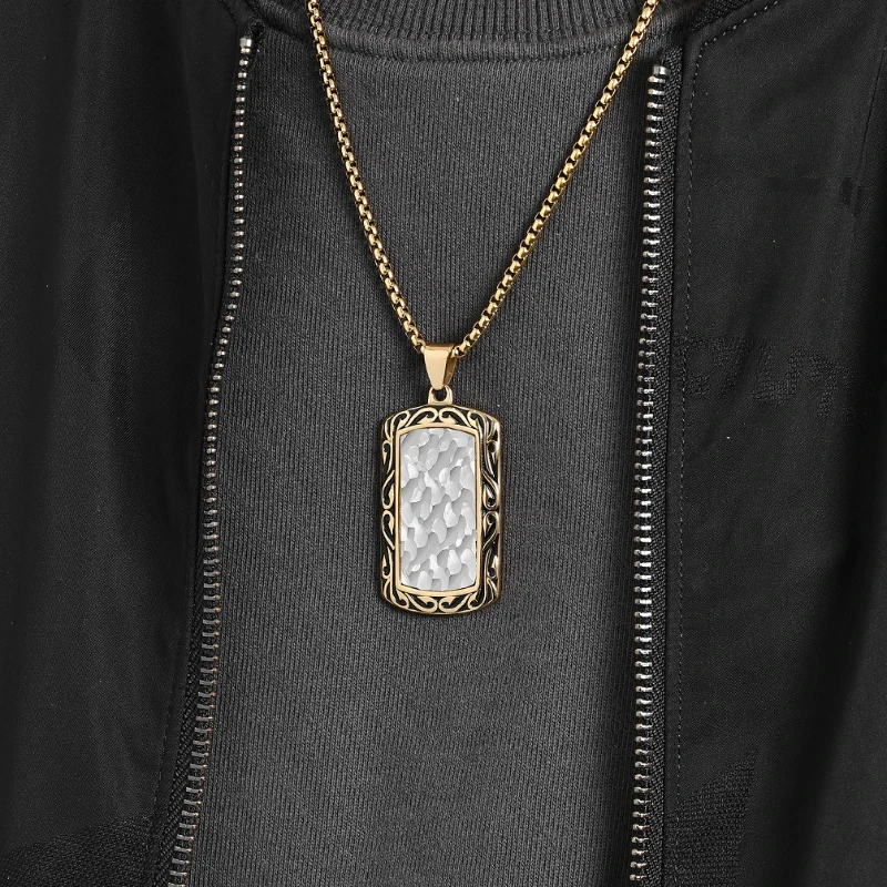 Buch Abdeckung Unregelmäßige Muster Geometrische Casting Anhänger Titan Stahl Punk Rock Männliche Persönlichkeit Mode Halsketten Schmuck – Detail 4