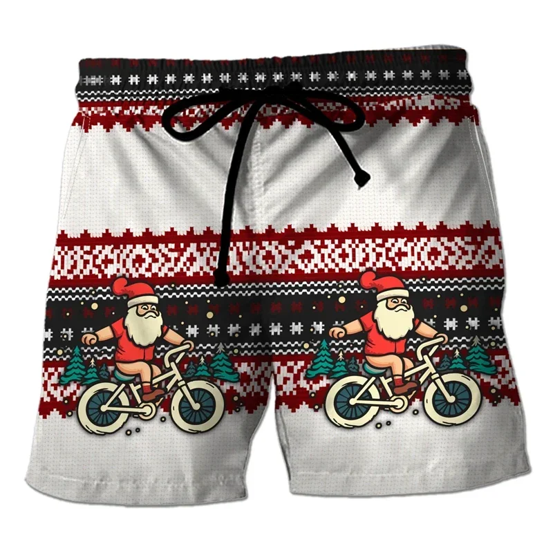 2025 feliz natal papai noel shorts masculinos engraçado natal unisex y2k board calças curtas verão havaí maiô surf nadar crianças troncos