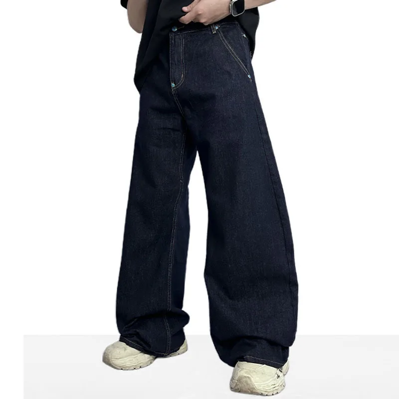 LUZHEN موضة الأصلي بلون واسعة الساق الدنيم السراويل الرجال 2025 جيوب جديدة الأحجار الكريمة تزيين فضفاض جينز غير رسمي JY3047