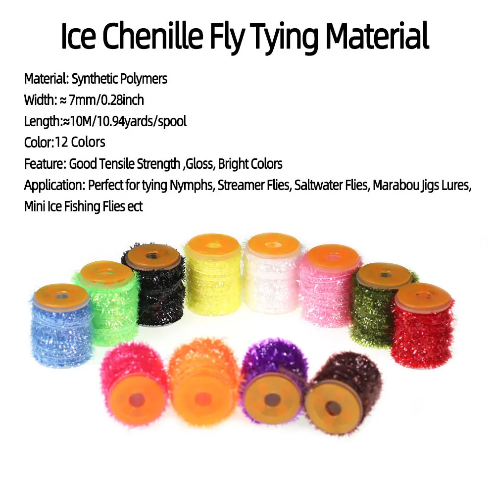 1PC 7mm Fly Tying Ice Chenille Material For tying Nymphs Streamer Fly Marabou Jig Ice Jig Flies Sea Fishing Bass Pike Lures