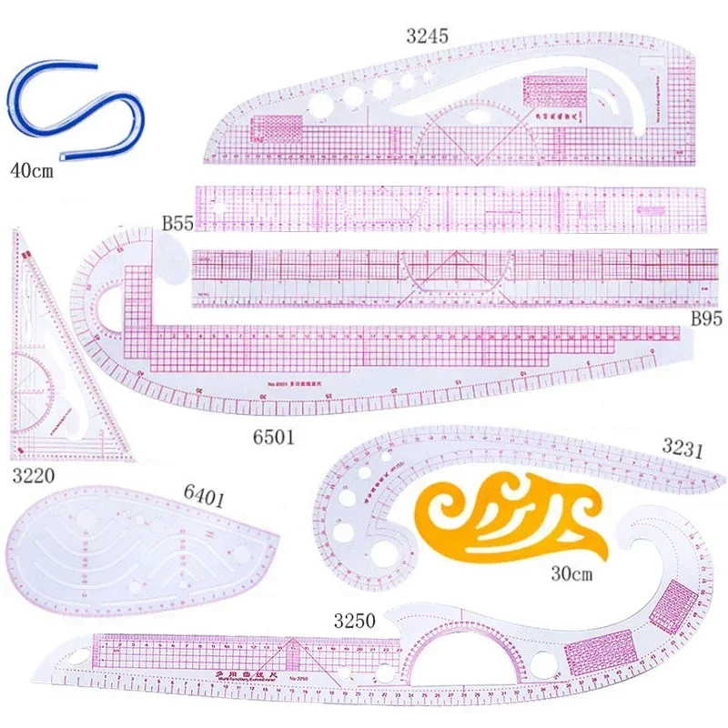 Qsezeny French curve sewing set sewing machine ruler multi-function sewing tool cutting ruler clothing sample metric ruler