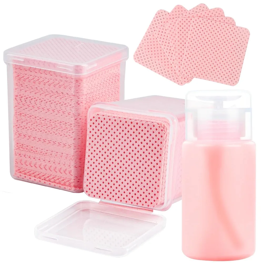 Lint Free Nail Wipes for Gel Polish Remover and Lash Extension Glue Cleaning 400PCS with Acetone Dispenser Kit Includes Empty Pump Bottle for Easy Refill Professional Salon Quality Nail Art Supplies Manicure Pedicure